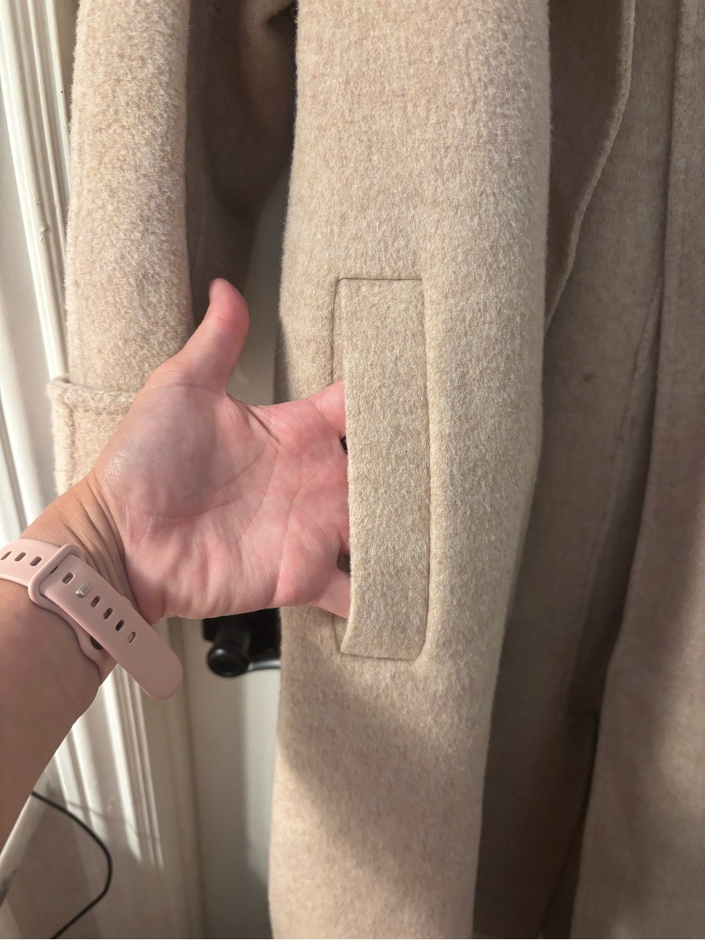 Mango MNG Beige Handmade Wool-Blend Long Belted Coat oversized S - Picture 5 of 15